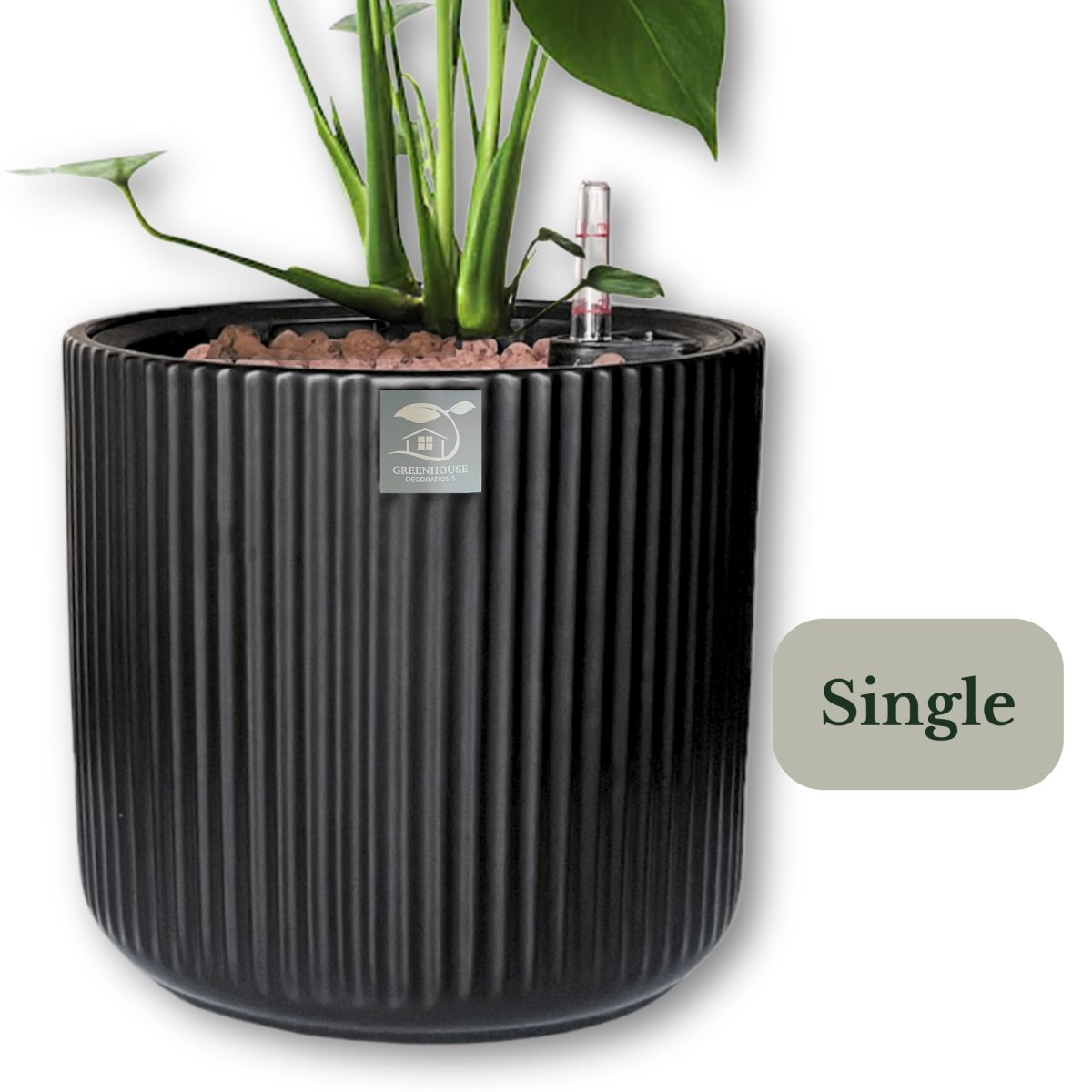 Sleek onyx black self-watering ceramic pot, eco-friendly and low maintenance