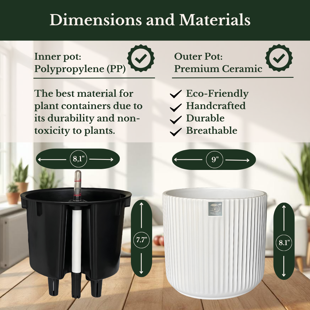 Versatile Black & White Ceramic Self-Watering Pots (2-Pack) – Modern Indoor Planters for Office & Home