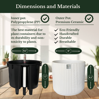 Versatile Black & White Ceramic Self-Watering Pots (2-Pack) – Modern Indoor Planters for Office & Home